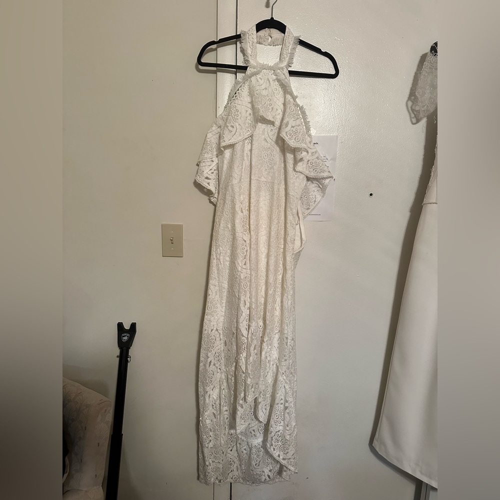 Elegant White Lace Halter Dress
